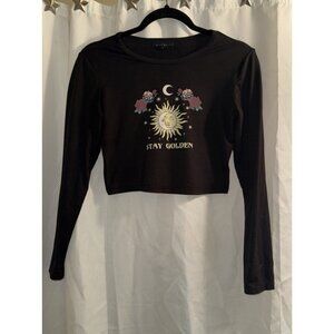 Social Scene MEDIUM Crop Black Top Long Sleeve stars Sun Moon Goth Witchy